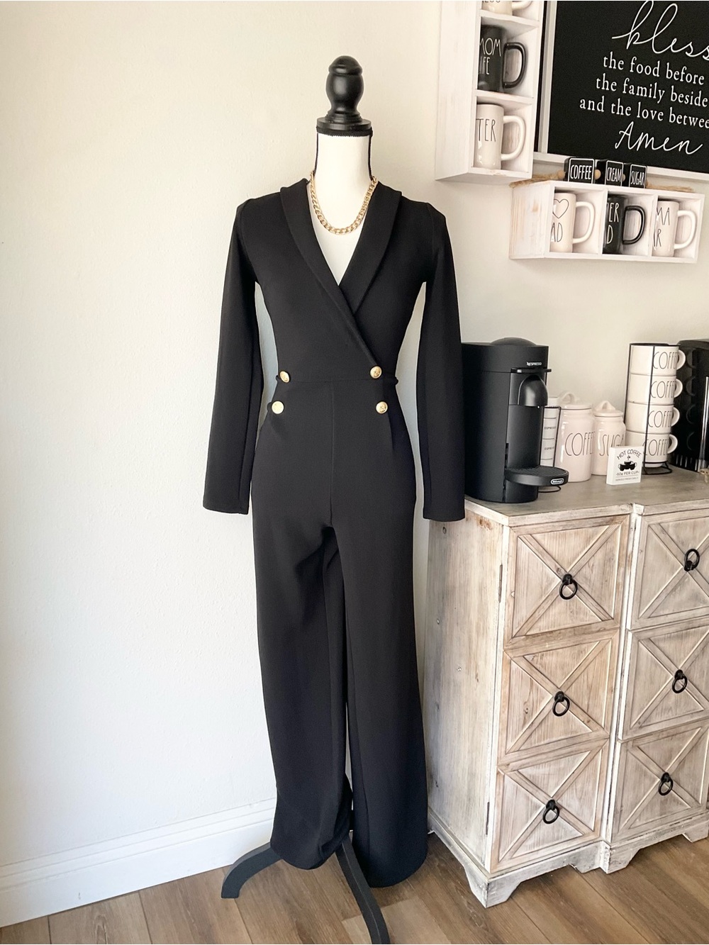 Black Gold Button Elegant Fancy Romper